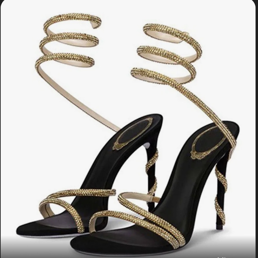 NEVER WORN - EMBELLISHED LEG CALF RHINESTONE HEELS